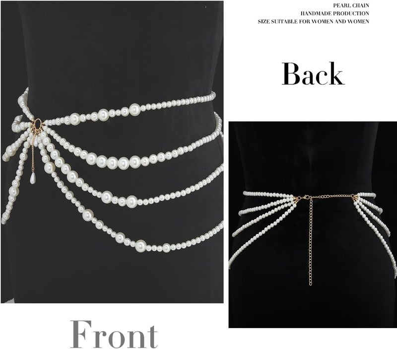 Bmirth Pearl Waist Chain Pearls Body Jewelry Layered Belly Chain Dress Pearl Belt Summer Beach Rave Party Body Accessories - Image 2